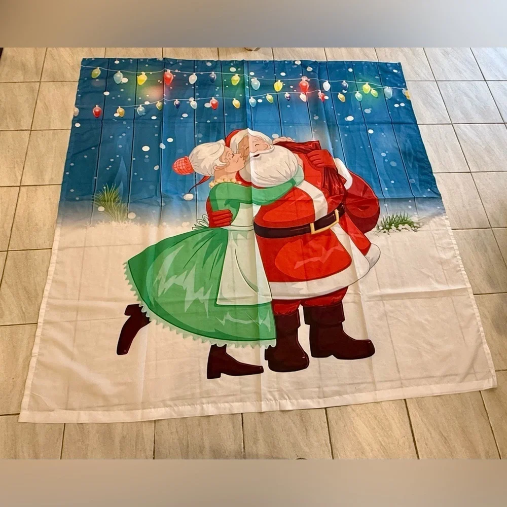 Christmas Shower Curtain Santa & Mrs. Claus 34x68 in Holiday Bathroom Decor